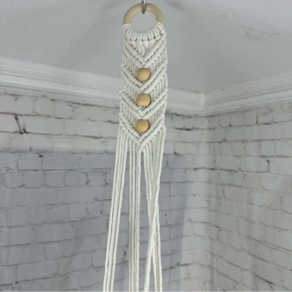 Lot of 4 Macrame Plant Hangers‎ Off White Cotton Boho Beaded Indoor Outdoor NEW